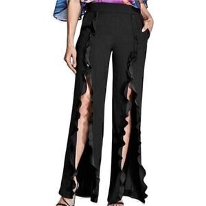 Marciano High Rise Ruffled Front Slit Wide Leg Pants in Black size 2